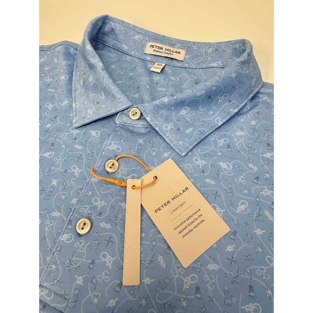 NWT Peter Millar "Show Me The Way" Sailing Print Polo Golf Shirt CBLU BLUE XXL - Picture 3 of 12